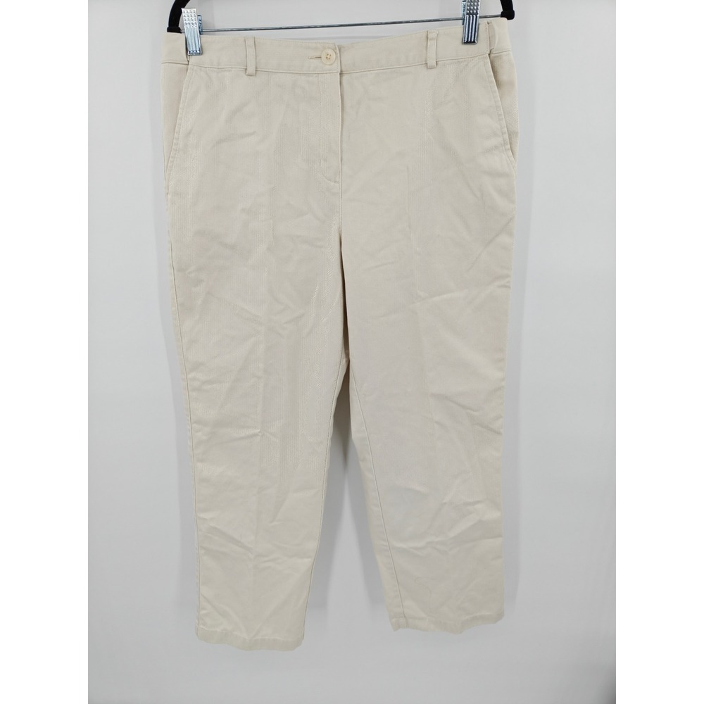 LL Bean Womens 12 Petite Cream Cotton Classic Fit Straight Leg Chino Pants